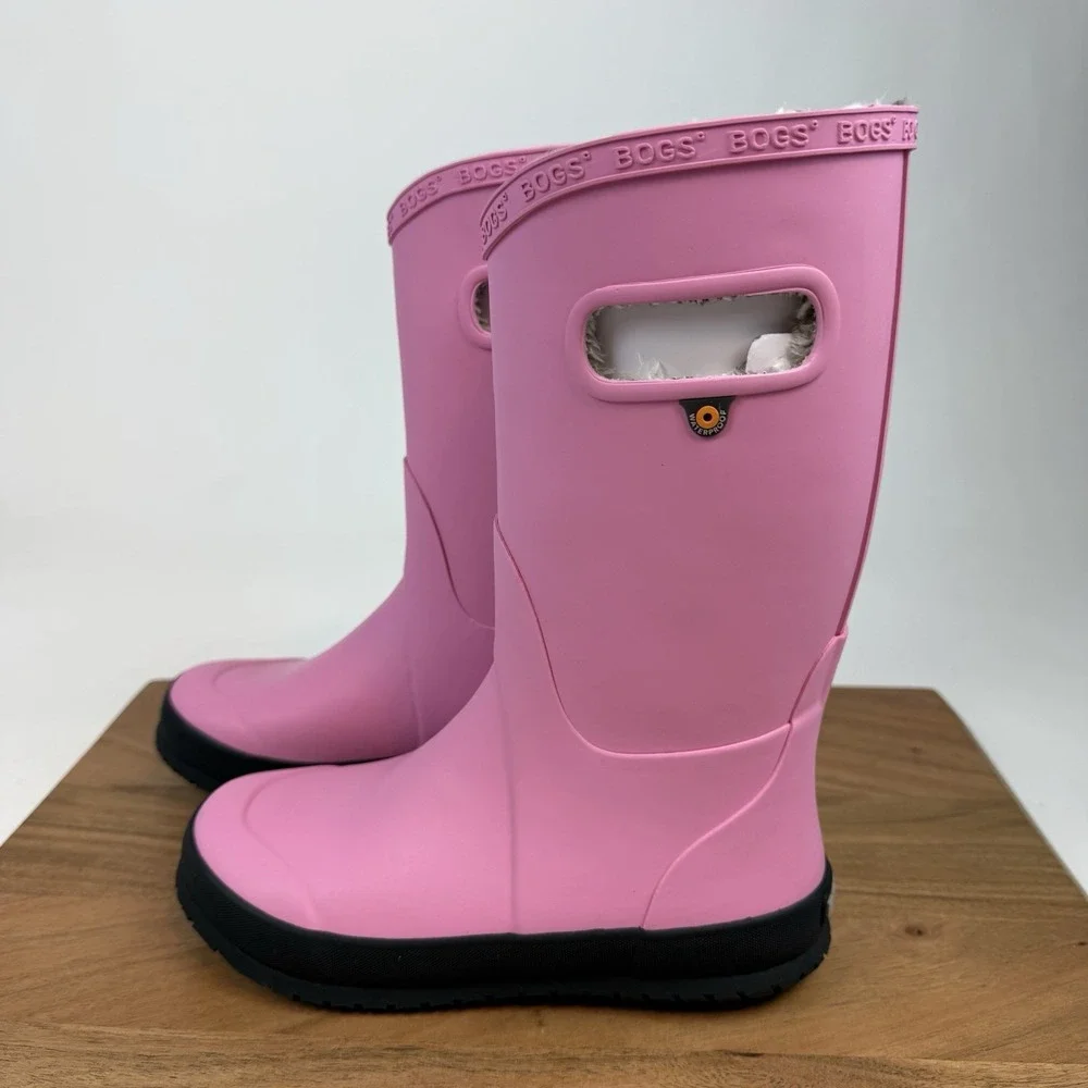 New NIB‎ Big Kids Childrens Bogs Rainboot Plush Pink Waterproof Boots Size 3 Y